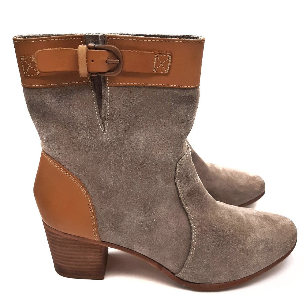 Sebago Nell Taupe & Tan Suede Leather Ankle Boots SZ 7.5